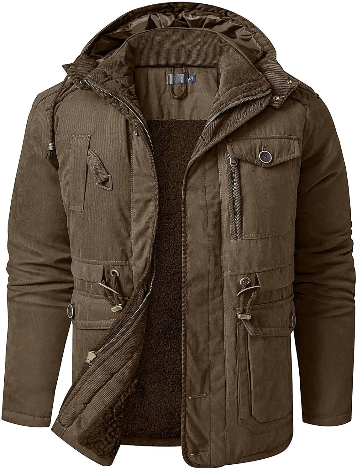 Men's Winter Coats Military Utility Jacket Fleece Lined Cargo Jacket Hooded Parka Coat Warm Hiking Coat Thermal Outwear