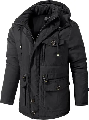 Men's Winter Coats Military Utility Jacket Fleece Lined Cargo Jacket Hooded Parka Coat Warm Hiking Coat Thermal Outwear