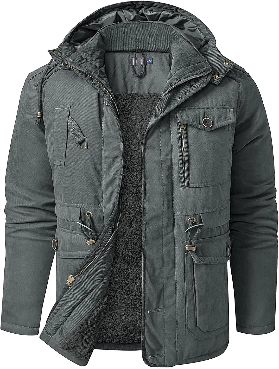 Men's Winter Coats Military Utility Jacket Fleece Lined Cargo Jacket Hooded Parka Coat Warm Hiking Coat Thermal Outwear