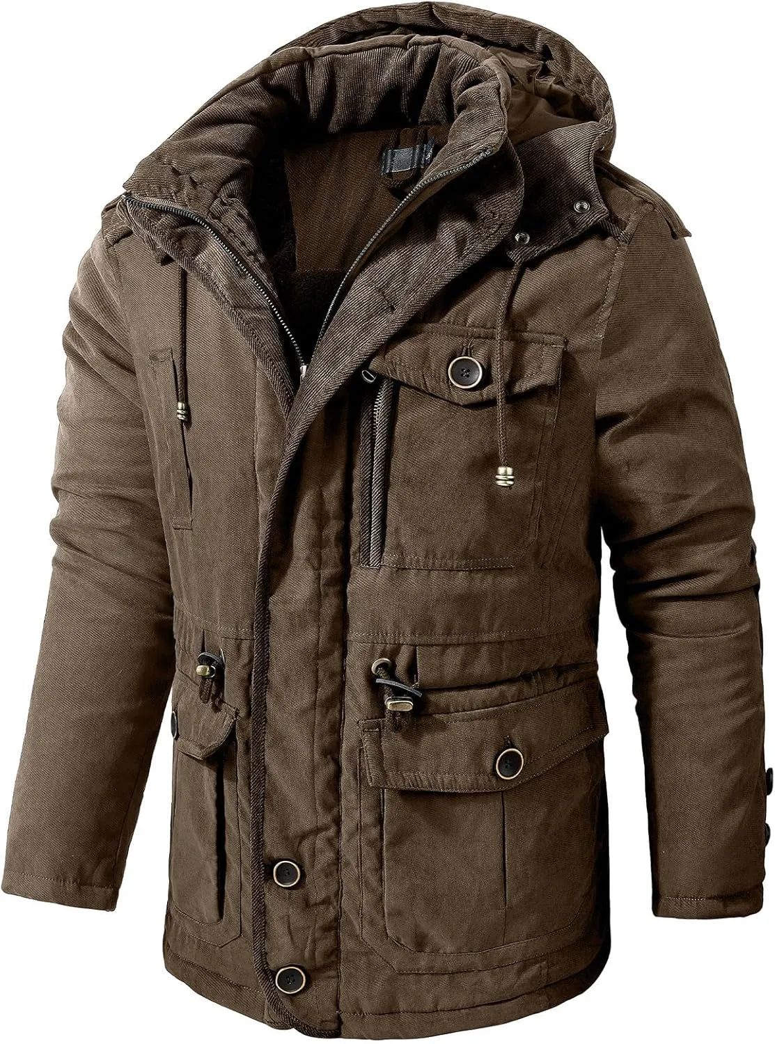 Men's Winter Coats Military Utility Jacket Fleece Lined Cargo Jacket Hooded Parka Coat Warm Hiking Coat Thermal Outwear