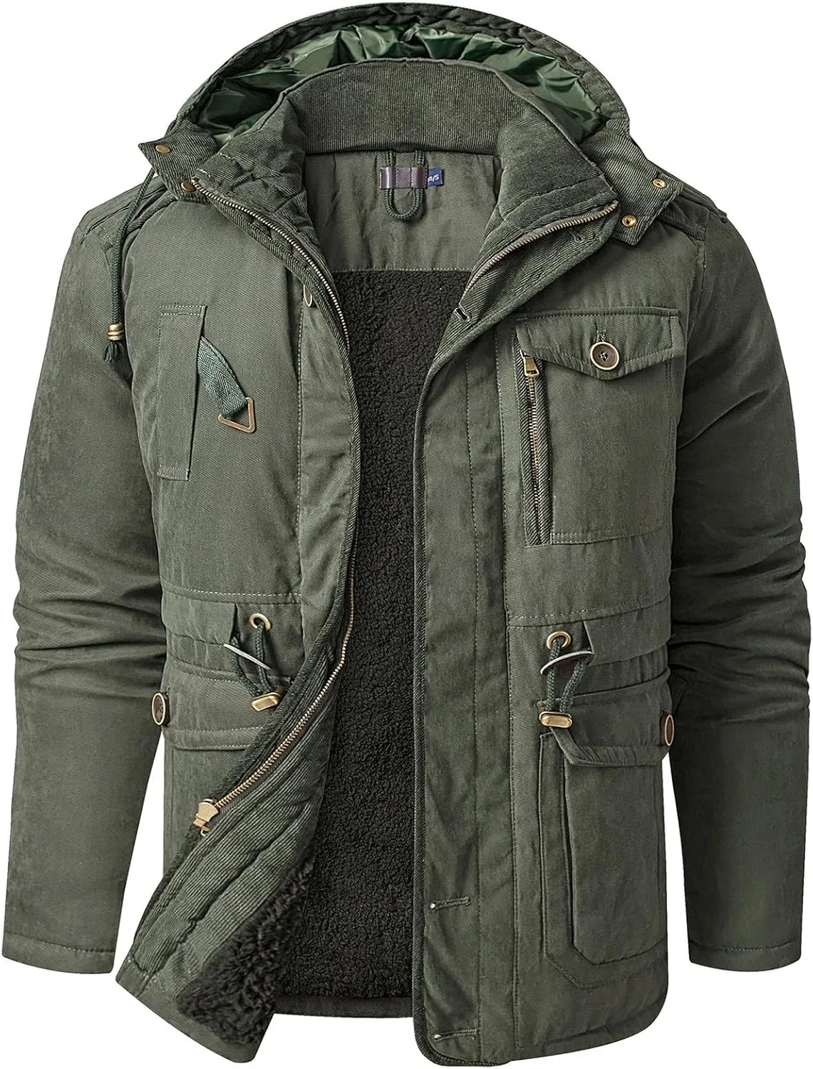 Men's Winter Coats Military Utility Jacket Fleece Lined Cargo Jacket Hooded Parka Coat Warm Hiking Coat Thermal Outwear