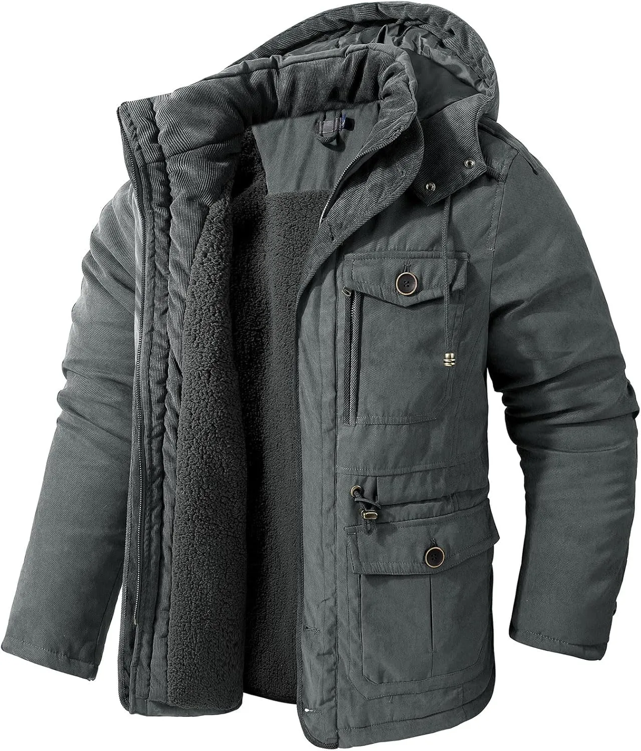 Men's Winter Coats Military Utility Jacket Fleece Lined Cargo Jacket Hooded Parka Coat Warm Hiking Coat Thermal Outwear