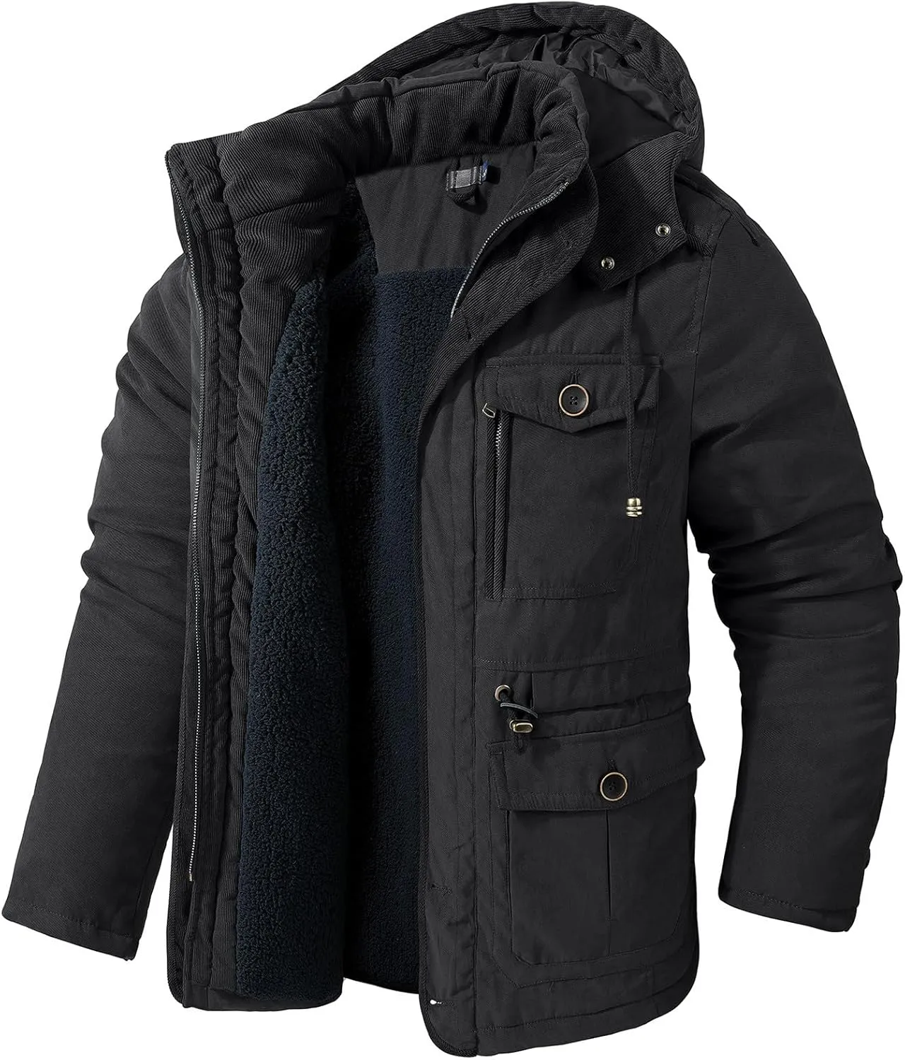 Men's Winter Coats Military Utility Jacket Fleece Lined Cargo Jacket Hooded Parka Coat Warm Hiking Coat Thermal Outwear
