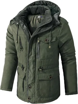 Men's Winter Coats Military Utility Jacket Fleece Lined Cargo Jacket Hooded Parka Coat Warm Hiking Coat Thermal Outwear