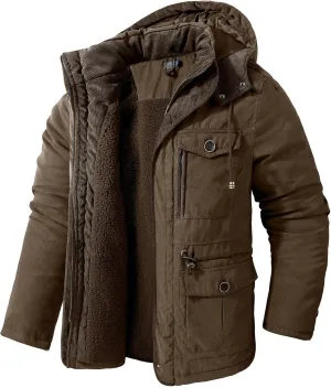 Men's Winter Coats Military Utility Jacket Fleece Lined Cargo Jacket Hooded Parka Coat Warm Hiking Coat Thermal Outwear