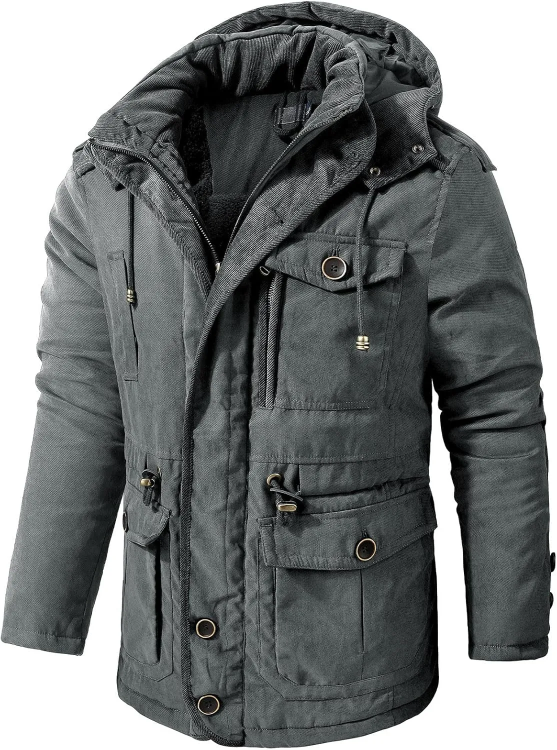 Men's Winter Coats Military Utility Jacket Fleece Lined Cargo Jacket Hooded Parka Coat Warm Hiking Coat Thermal Outwear