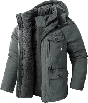 Men's Winter Coats Military Utility Jacket Fleece Lined Cargo Jacket Hooded Parka Coat Warm Hiking Coat Thermal Outwear