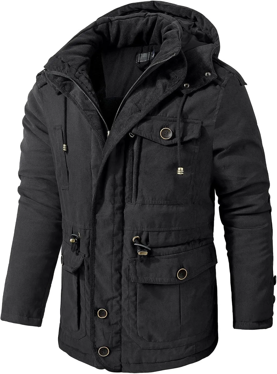 Men's Winter Coats Military Utility Jacket Fleece Lined Cargo Jacket Hooded Parka Coat Warm Hiking Coat Thermal Outwear