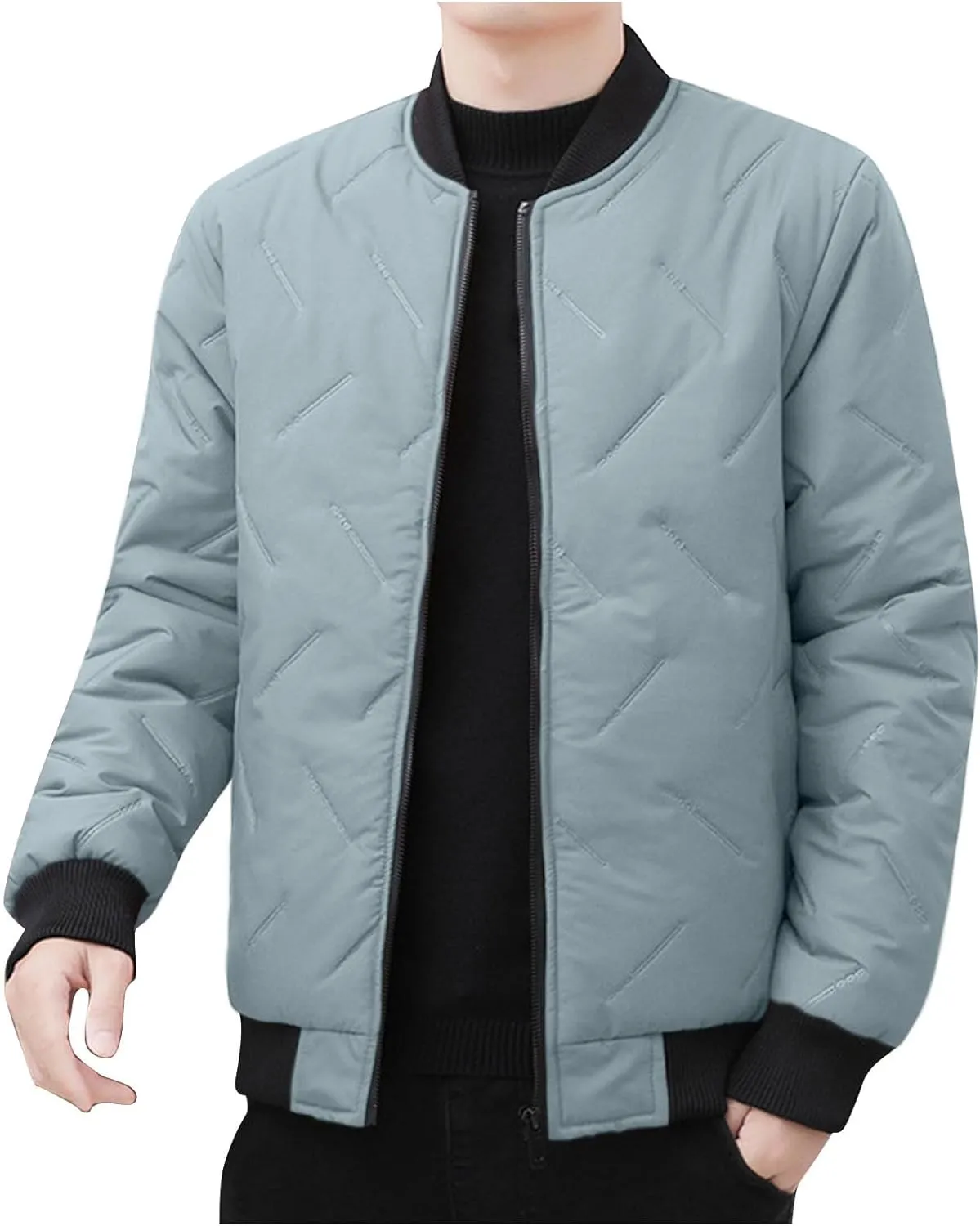 Men's Winter Jacket Collar Puffer Jacket Lightweight Flight Jacket Plus Size Down Coat Zip up Padded Coat Casual Jacket