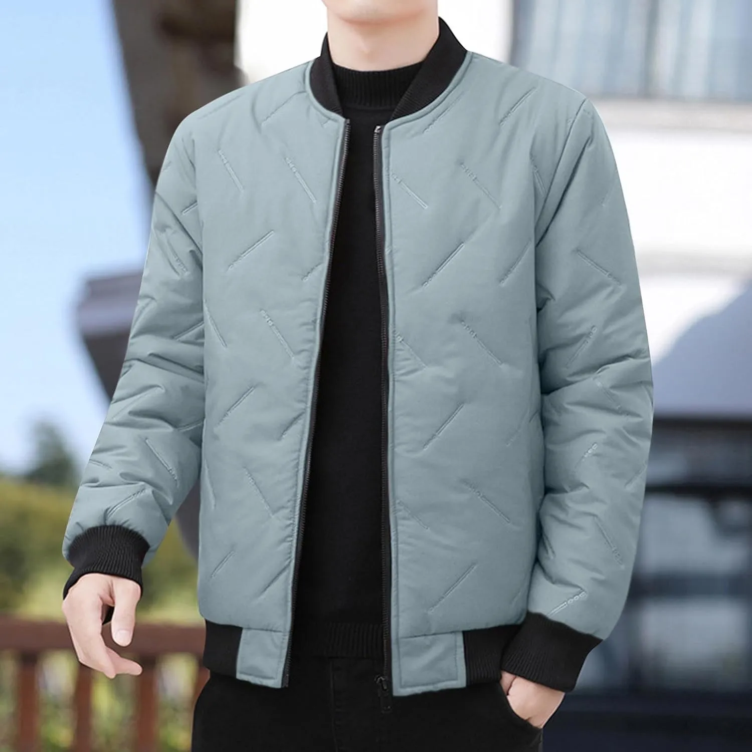 Men's Winter Jacket Collar Puffer Jacket Lightweight Flight Jacket Plus Size Down Coat Zip up Padded Coat Casual Jacket
