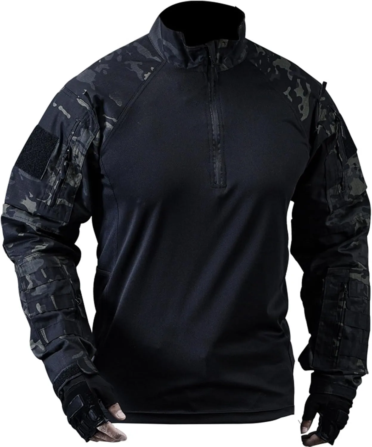 Military Training T Shirt for Men,Mens Camo Long Sleeve Tactical Shirts Outdoor 1/4 Zip Slim Fit Assault Combat Shirt