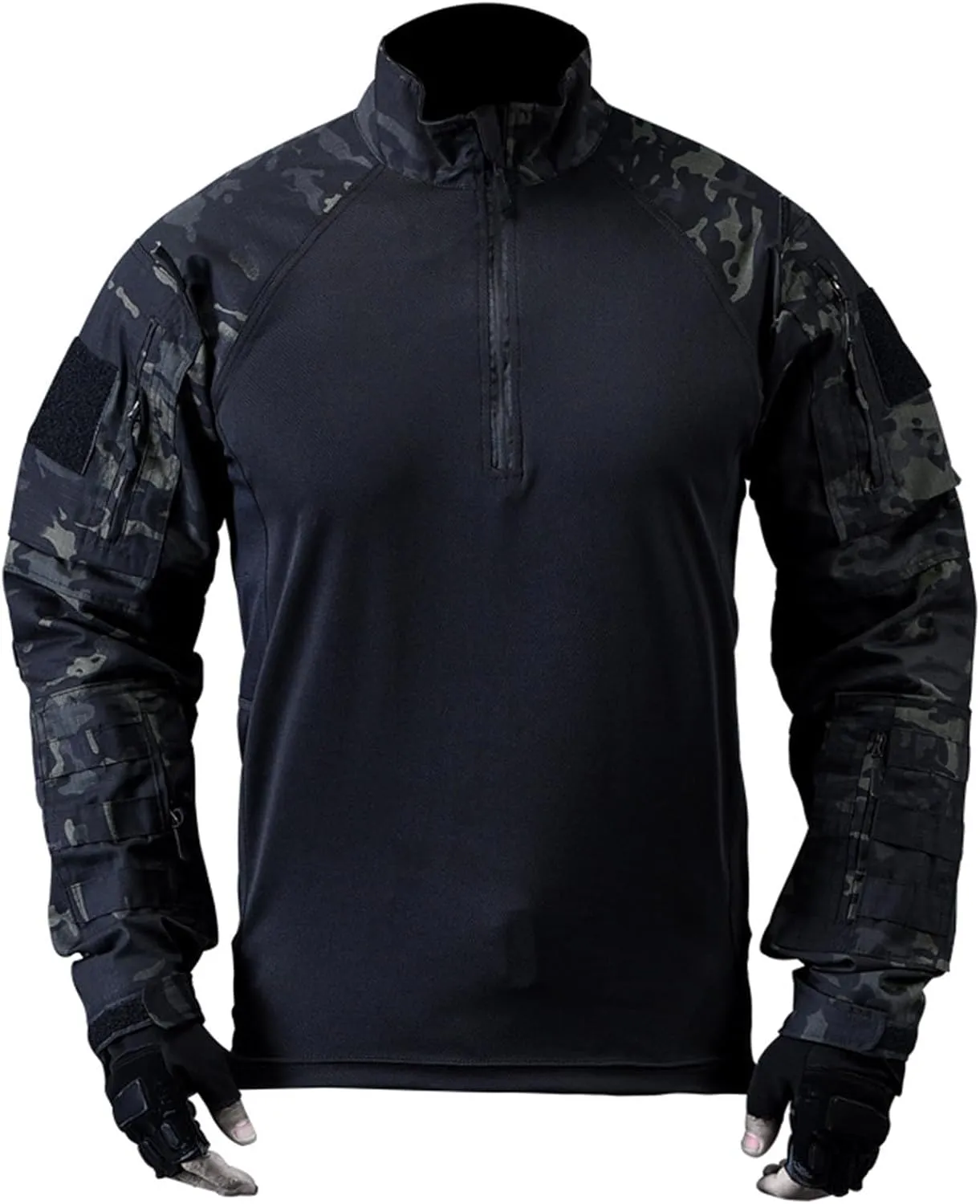 Military Training T Shirt for Men,Mens Camo Long Sleeve Tactical Shirts Outdoor 1/4 Zip Slim Fit Assault Combat Shirt