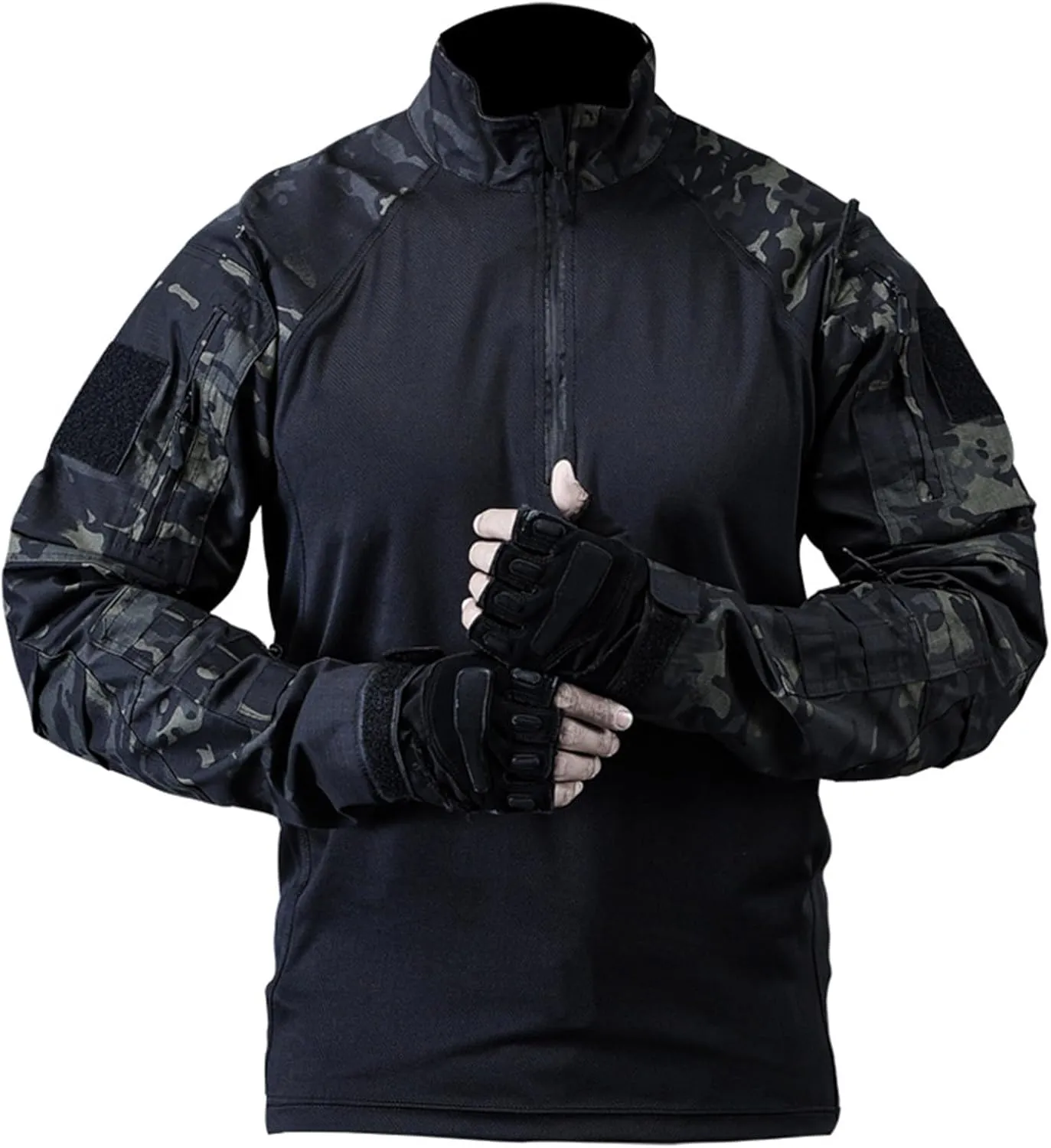 Military Training T Shirt for Men,Mens Camo Long Sleeve Tactical Shirts Outdoor 1/4 Zip Slim Fit Assault Combat Shirt