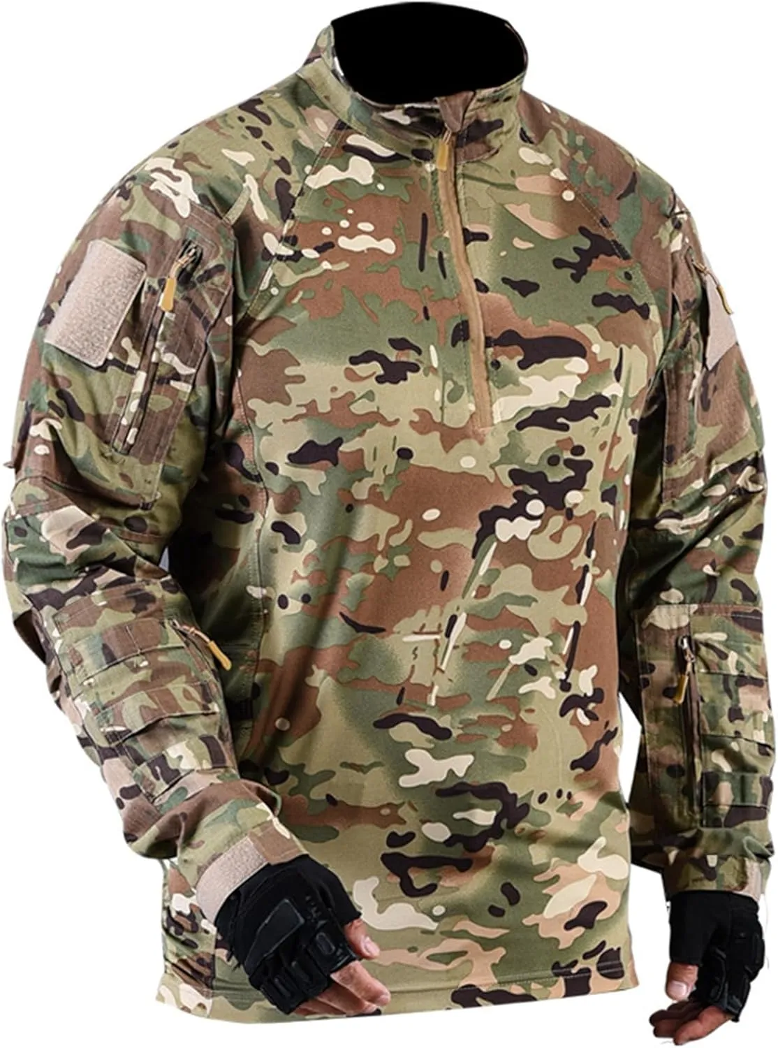 Military Training T Shirt for Men,Mens Camo Long Sleeve Tactical Shirts Outdoor 1/4 Zip Slim Fit Assault Combat Shirt