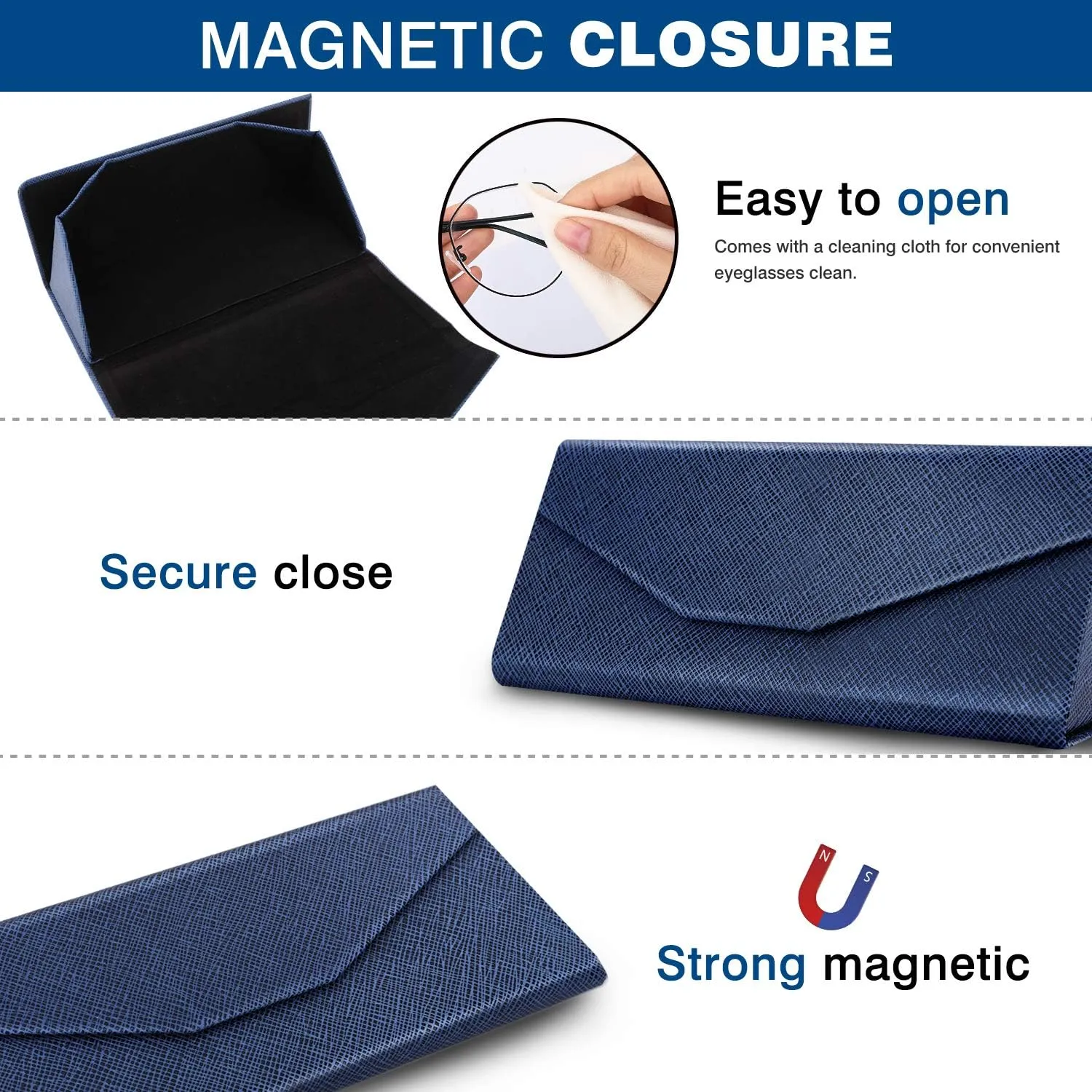 MoKo Foldable Glasses Sunglasses Case, PU Portable Eyeglass Case for Men Women