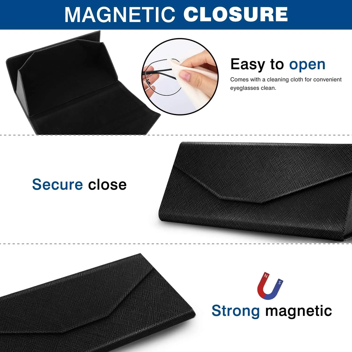 MoKo Foldable Glasses Sunglasses Case, PU Portable Eyeglass Case for Men Women