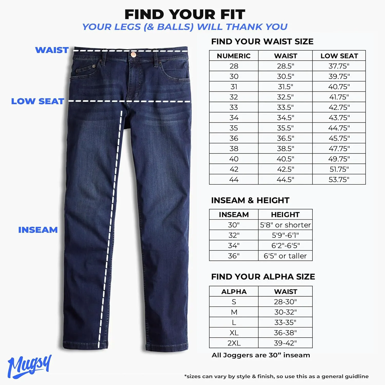 Mugsy Men’s Chino Joggers, Classic Fit, Stretch Khaki Joggers for Men, Comfortable, Flexible, True to Size