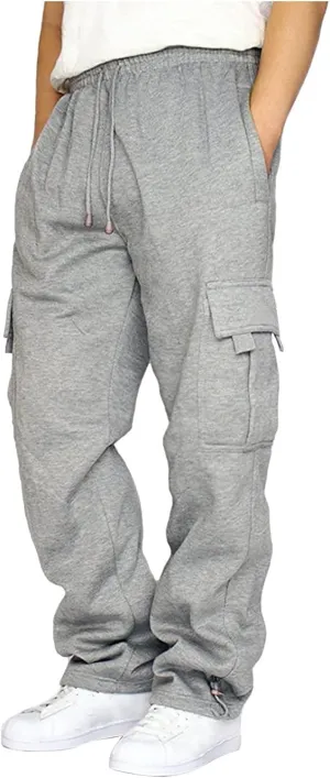 Multi-Pockets Drawstring Cargo Pant Men Solid Drawstring Vent Loose Straight Trousers Athletic Pant Plus Size M-5xl