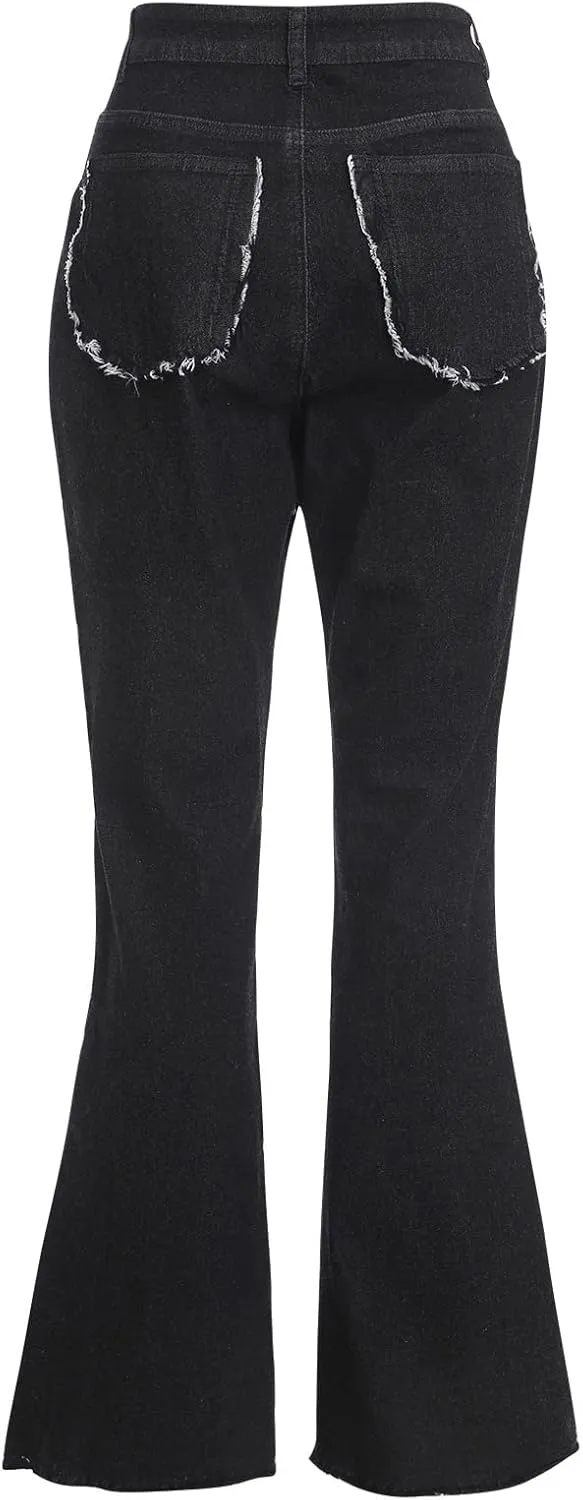 ODIZLI Women's High Waisted Bell Bottom Jeans Ripped Stretch Skinny Flare Jeans Distressed Bootcut Denim Pants Plus Size