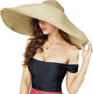 Oversized Beach Straw Hat for Women, Fashion Large Wide Brim Visor Hats Handmade Roll Up Floppy Sun Hat for Summer Beach Cap