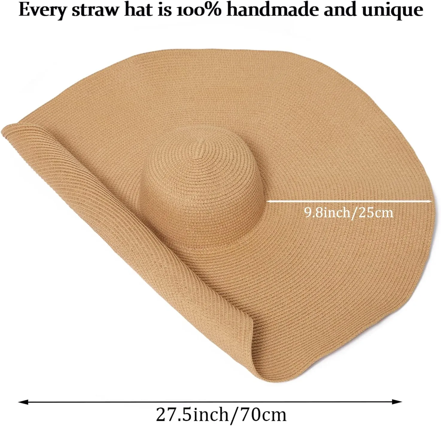 Oversized Beach Straw Hat for Women, Fashion Large Wide Brim Visor Hats Handmade Roll Up Floppy Sun Hat for Summer Beach Cap