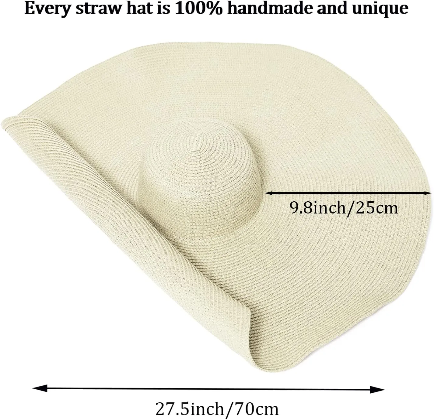 Oversized Beach Straw Hat for Women, Fashion Large Wide Brim Visor Hats Handmade Roll Up Floppy Sun Hat for Summer Beach Cap