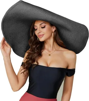 Oversized Beach Straw Hat for Women, Fashion Large Wide Brim Visor Hats Handmade Roll Up Floppy Sun Hat for Summer Beach Cap
