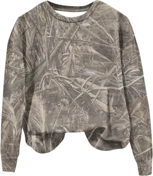 Oversized Camo Sweatshirt For Women Graphic Crewneck Pullover Leaf Print Fall Clothes 2024 Long Sleeve Tops