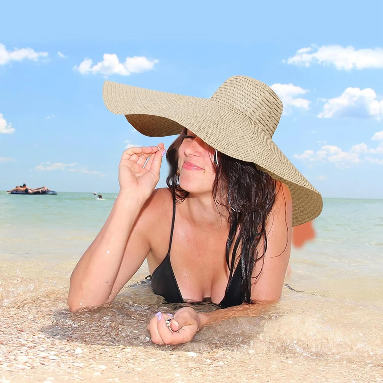 Oversized Sun Straw Hat for Women, UPF 50  Floppy Wide Brim Summer Hat, Foldable Roll Up Travel Hat Beach Hats for Women