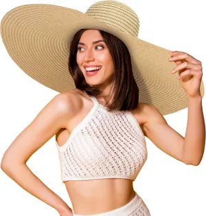 Oversized Sun Straw Hat for Women, UPF 50  Floppy Wide Brim Summer Hat, Foldable Roll Up Travel Hat Beach Hats for Women
