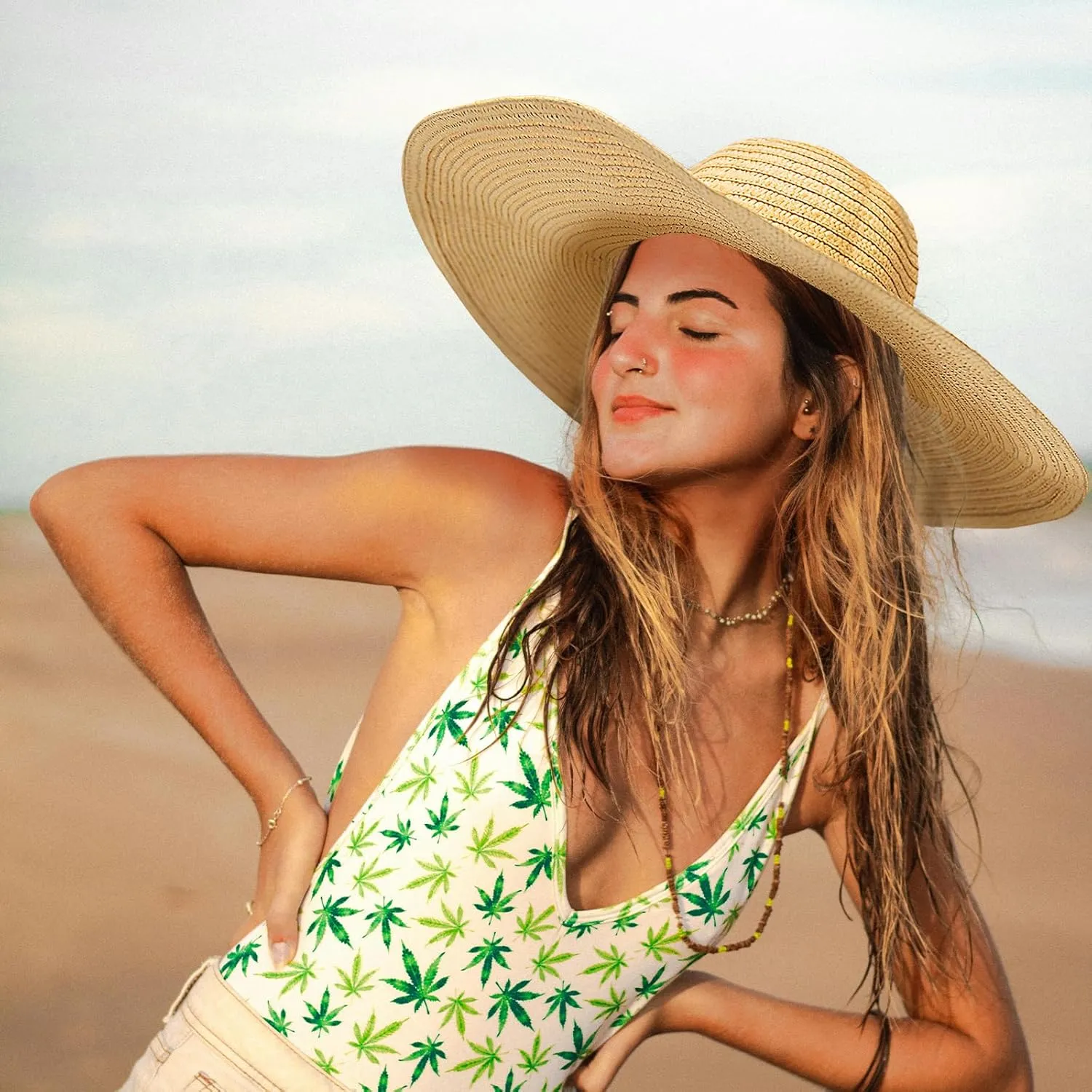 Oversized Sun Straw Hat for Women, UPF 50  Floppy Wide Brim Summer Hat, Foldable Roll Up Travel Hat Beach Hats for Women