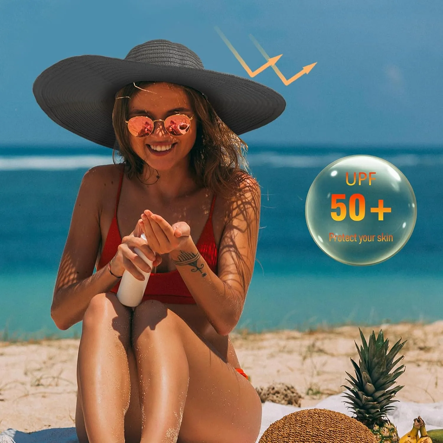 Oversized Sun Straw Hat for Women, UPF 50  Floppy Wide Brim Summer Hat, Foldable Roll Up Travel Hat Beach Hats for Women