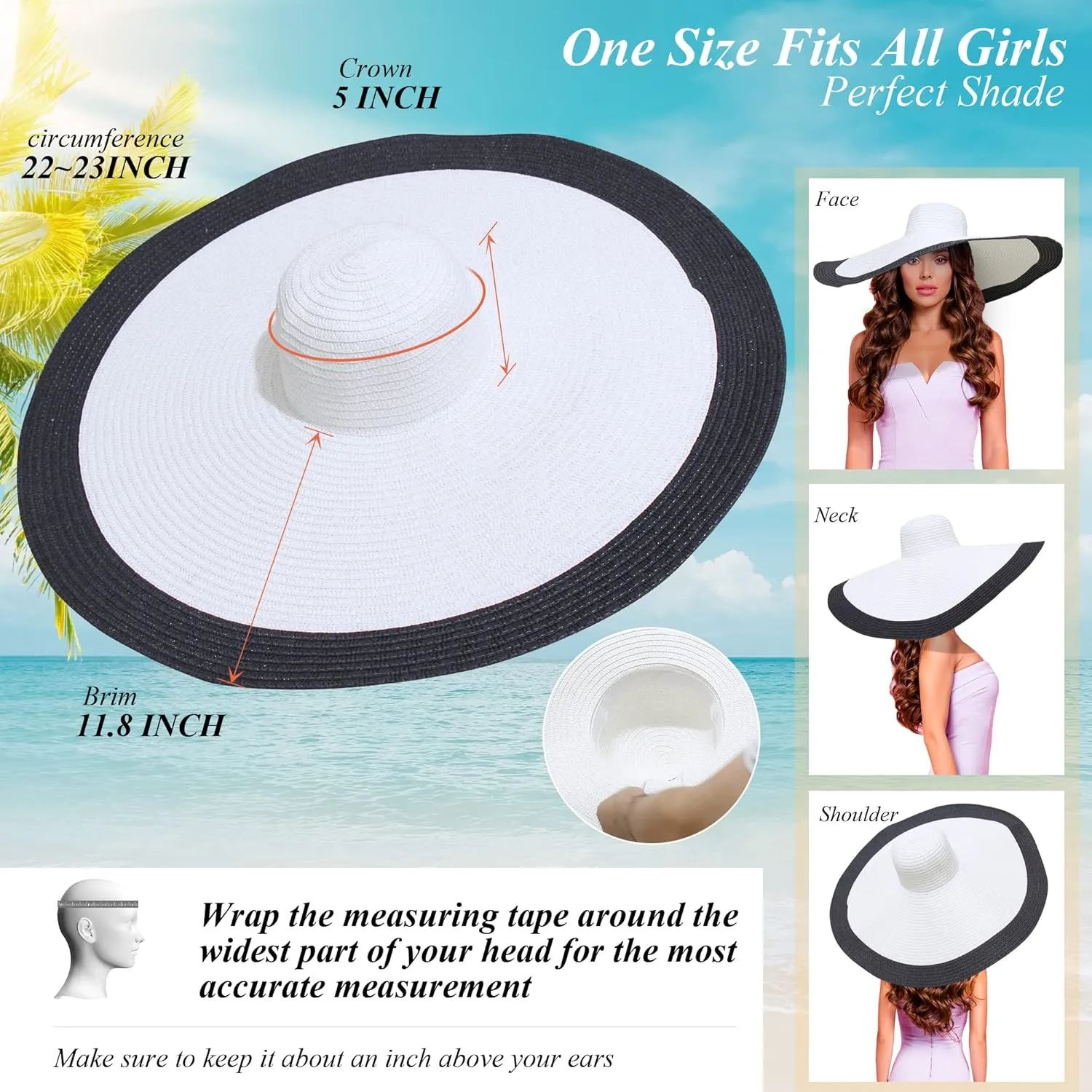 Oversized Sun Straw Hat for Women, UPF 50  Floppy Wide Brim Summer Hat, Foldable Roll Up Travel Hat Beach Hats for Women