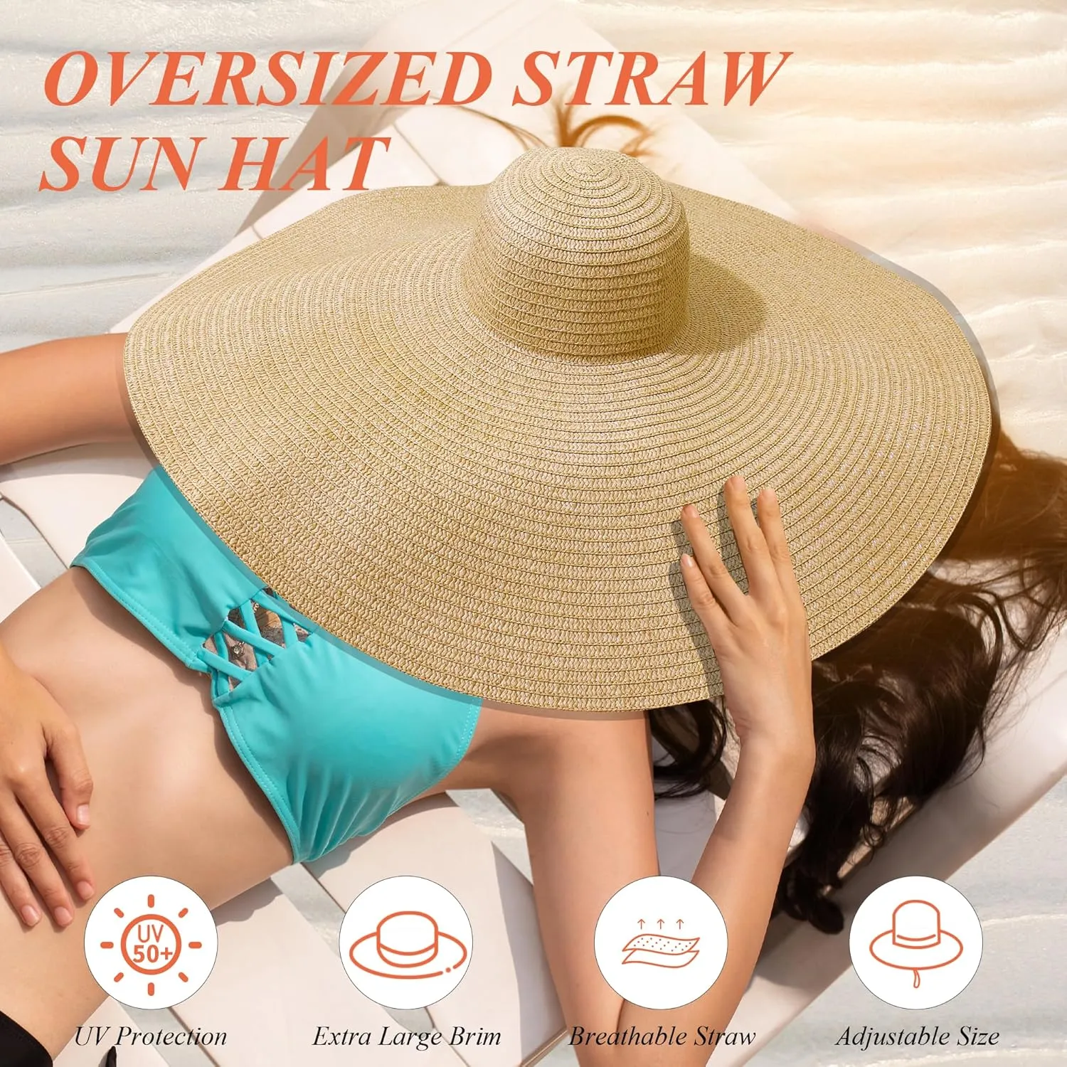 Oversized Sun Straw Hat for Women, UPF 50  Floppy Wide Brim Summer Hat, Foldable Roll Up Travel Hat Beach Hats for Women