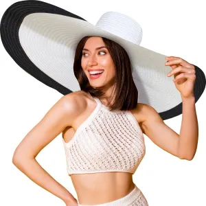 Oversized Sun Straw Hat for Women, UPF 50  Floppy Wide Brim Summer Hat, Foldable Roll Up Travel Hat Beach Hats for Women
