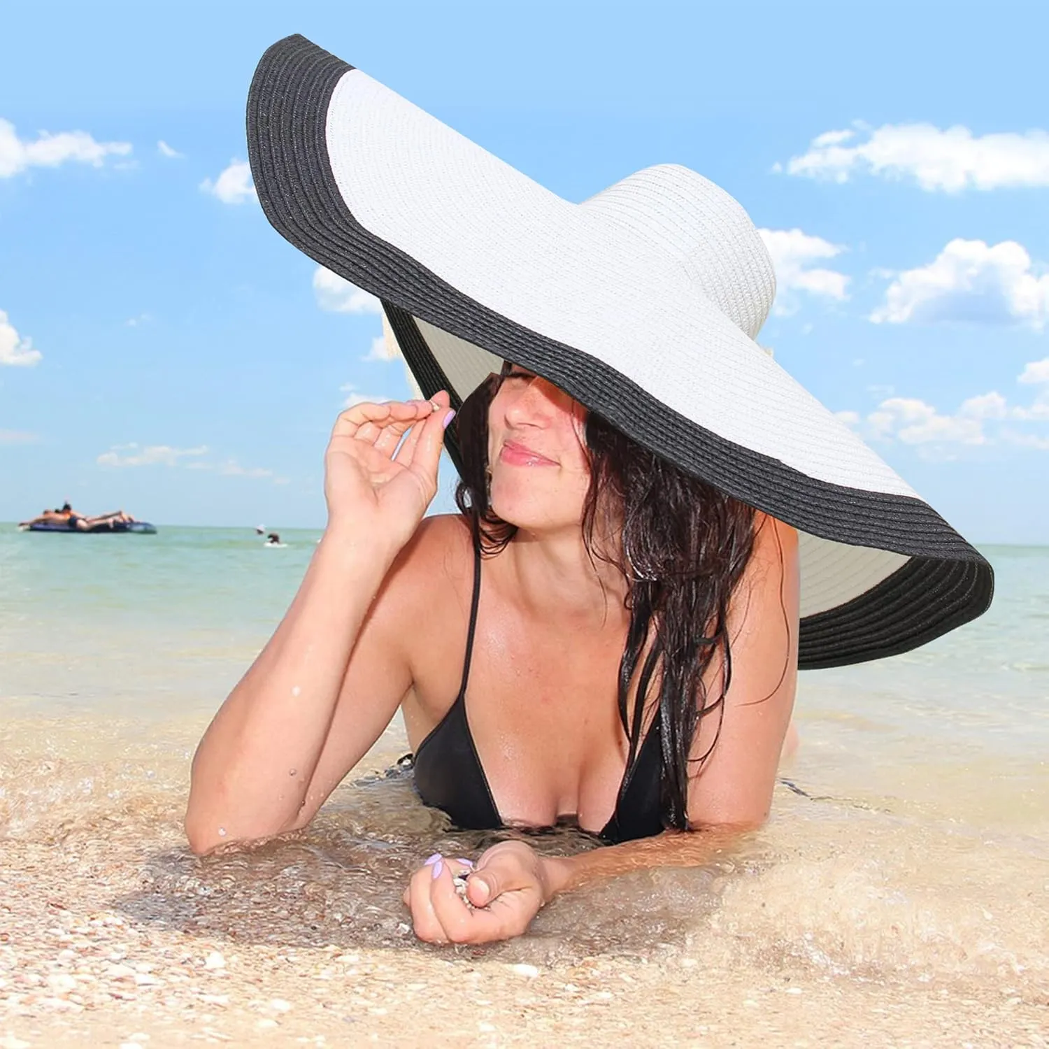 Oversized Sun Straw Hat for Women, UPF 50  Floppy Wide Brim Summer Hat, Foldable Roll Up Travel Hat Beach Hats for Women