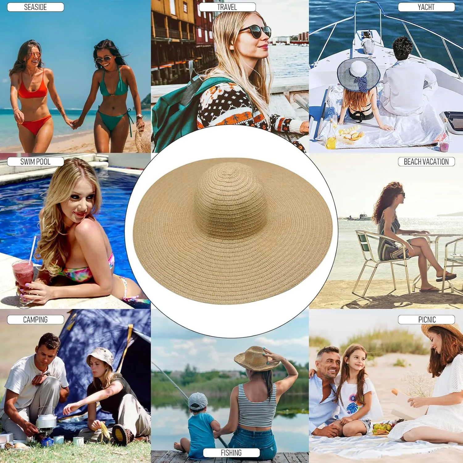 Oversized Sun Straw Hat for Women, UPF 50  Floppy Wide Brim Summer Hat, Foldable Roll Up Travel Hat Beach Hats for Women