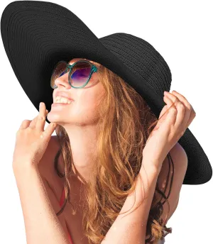 Oversized Sun Straw Hat for Women, UPF 50  Floppy Wide Brim Summer Hat, Foldable Roll Up Travel Hat Beach Hats for Women