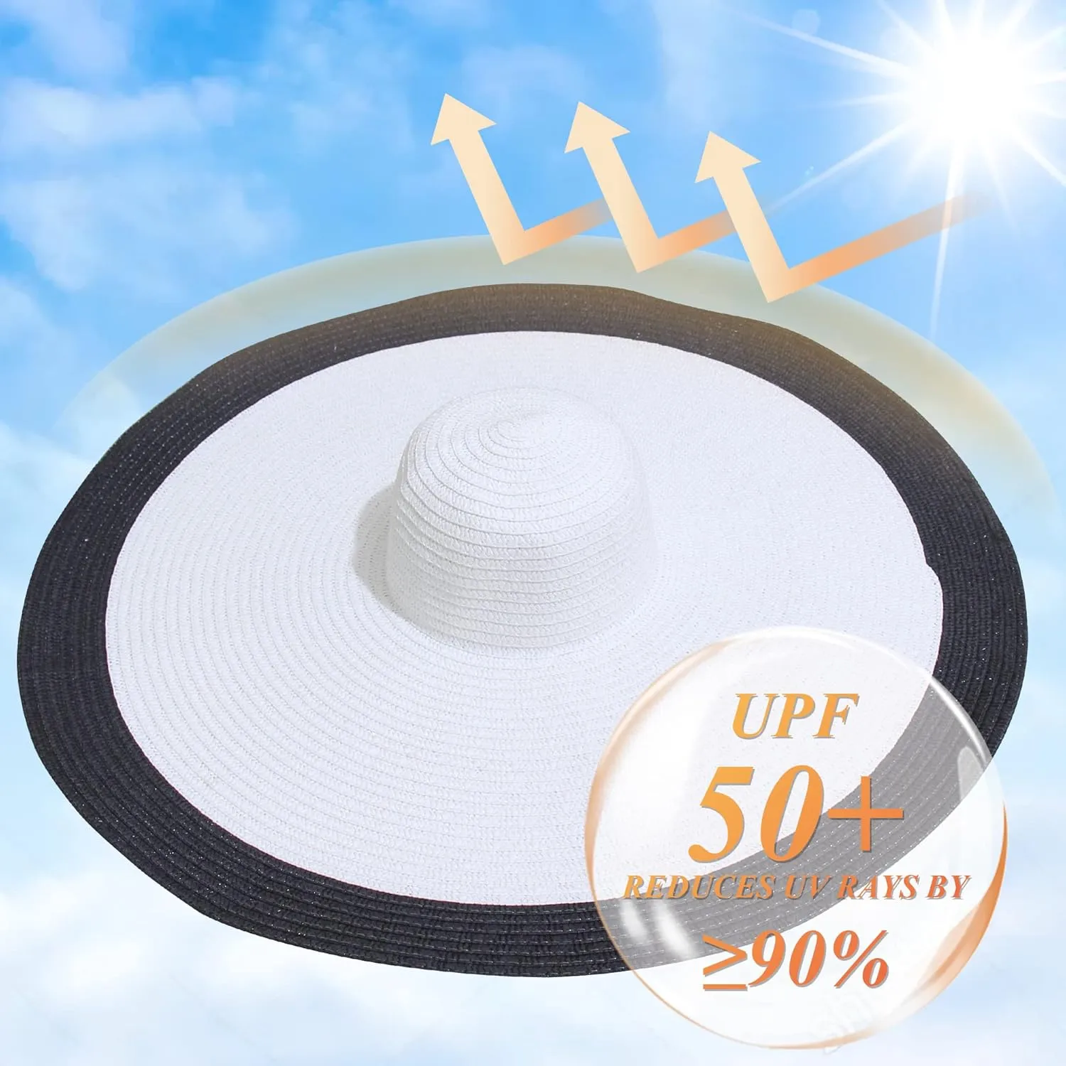 Oversized Sun Straw Hat for Women, UPF 50  Floppy Wide Brim Summer Hat, Foldable Roll Up Travel Hat Beach Hats for Women