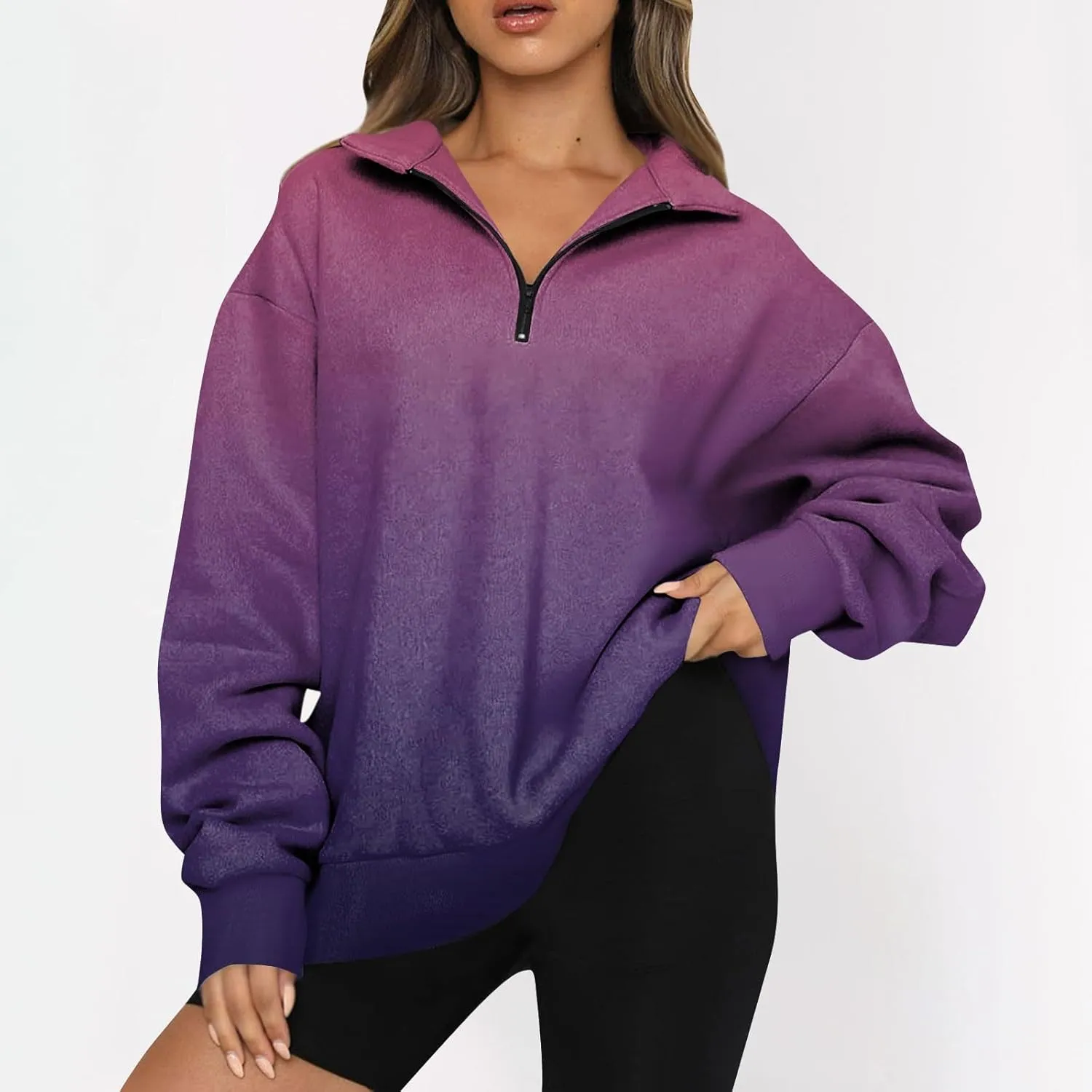 Oversized Sweatshirt For Wome 2023 Quarter Zip Pullover Long Sleeve Sweatshirt Hoodie Sweater Y2K Clothes