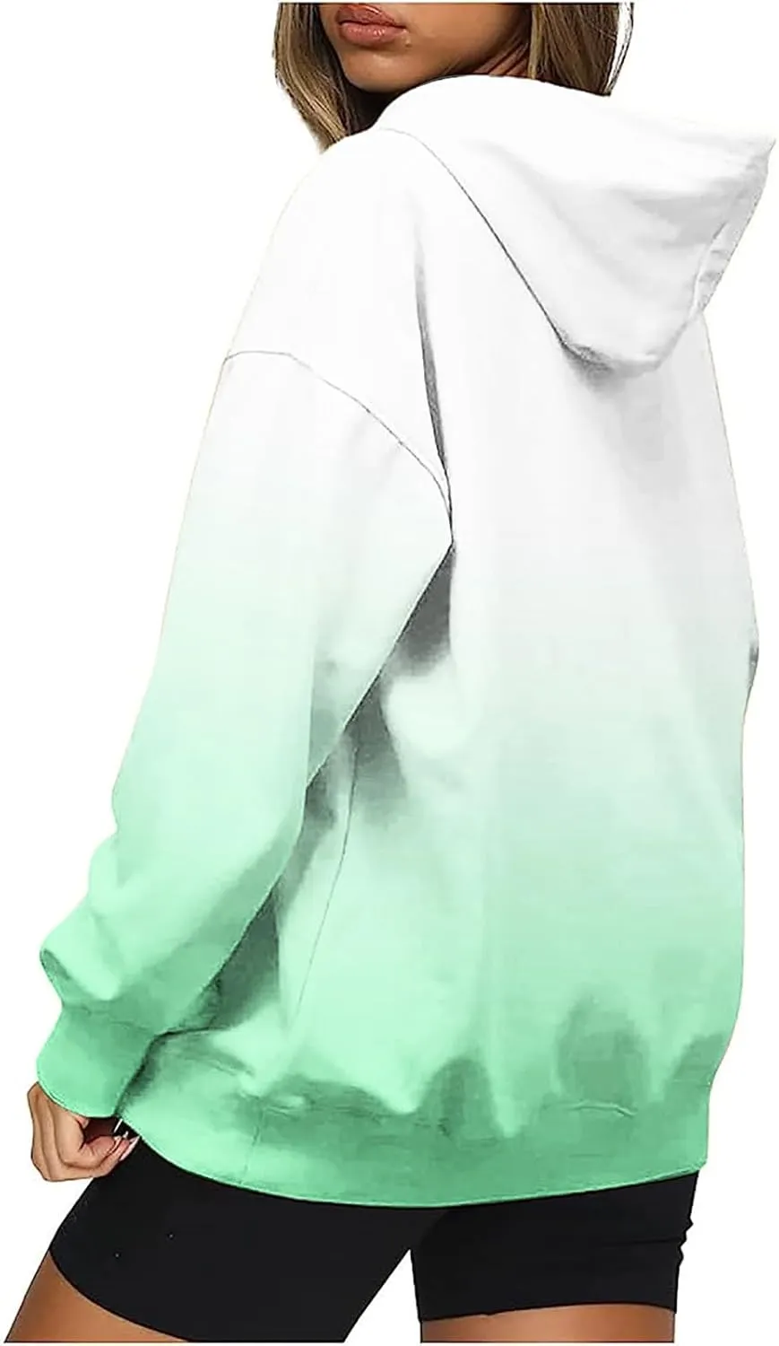 Oversized Sweatshirt For Women Tie Dye Crewneck Drawstring Pullover Hoodie Long Sleeve Gradient Color Block Tops