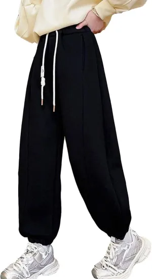 Pants for Girls Drawstring Elastic Mid-Rise Solid Sweatpants Joggers Sport Workout Active Classic Kids Trousers