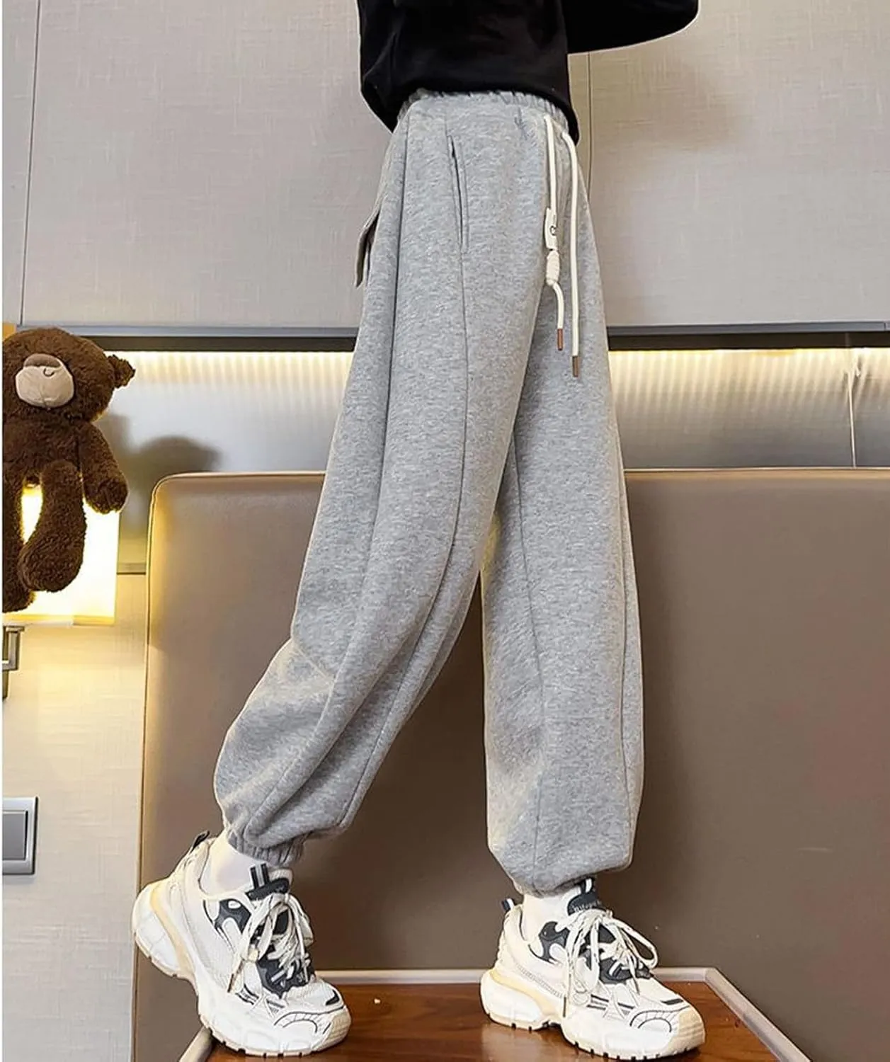Pants for Girls Drawstring Elastic Mid-Rise Solid Sweatpants Joggers Sport Workout Active Classic Kids Trousers