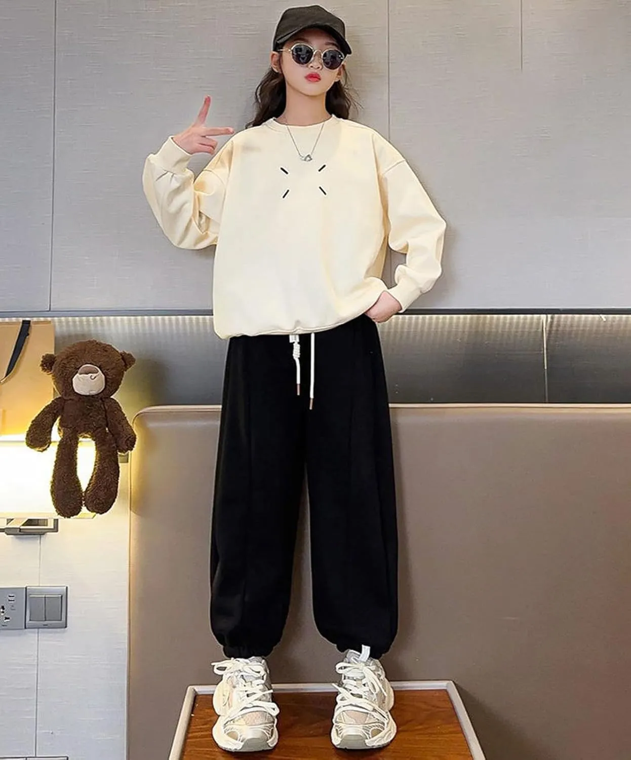 Pants for Girls Drawstring Elastic Mid-Rise Solid Sweatpants Joggers Sport Workout Active Classic Kids Trousers