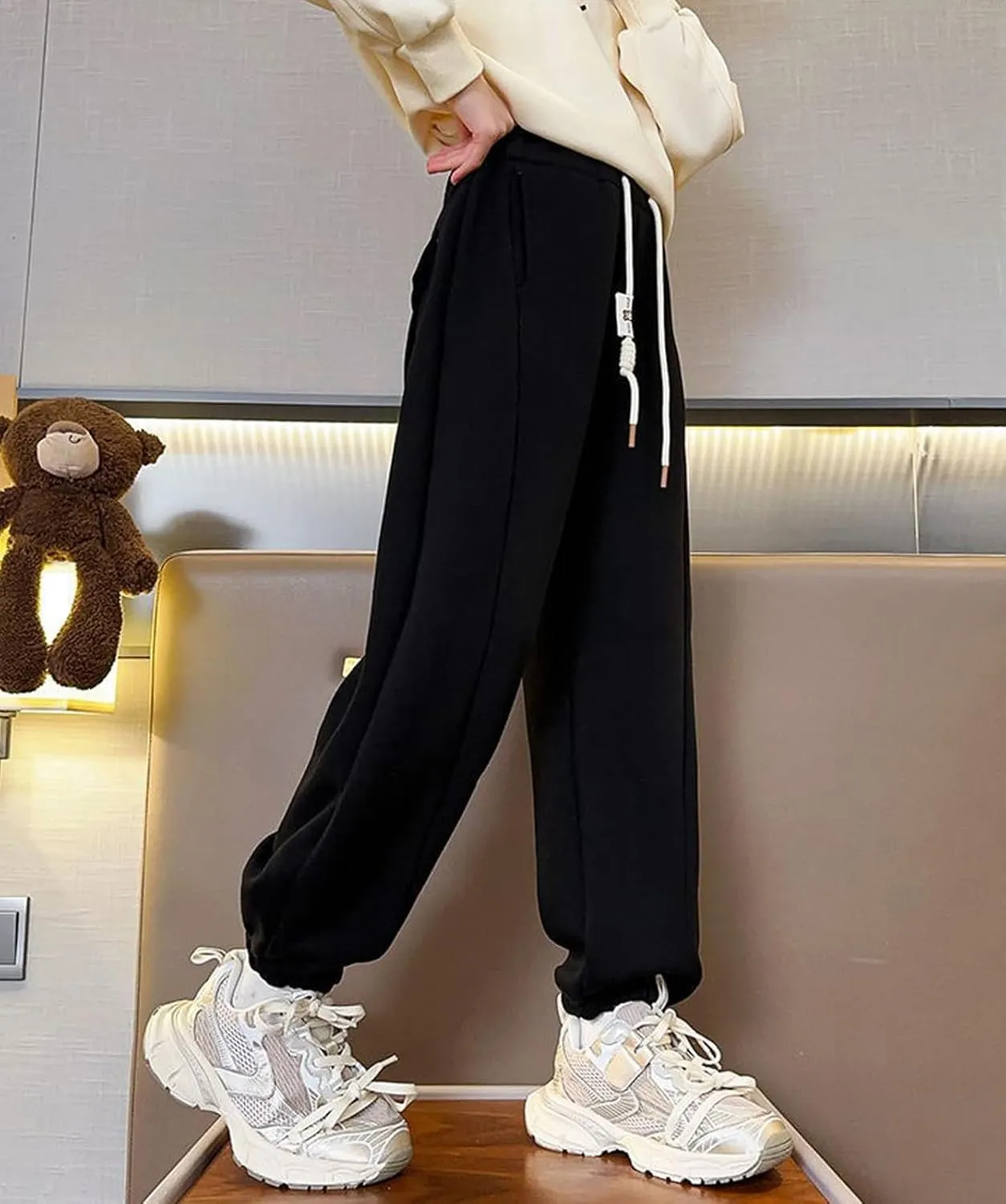 Pants for Girls Drawstring Elastic Mid-Rise Solid Sweatpants Joggers Sport Workout Active Classic Kids Trousers