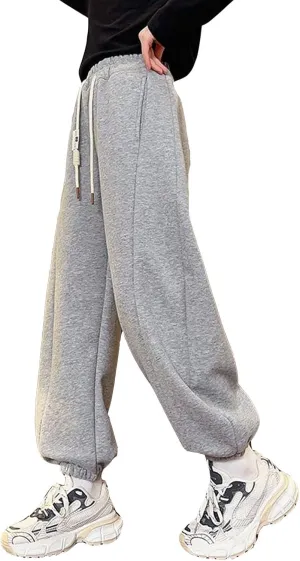 Pants for Girls Drawstring Elastic Mid-Rise Solid Sweatpants Joggers Sport Workout Active Classic Kids Trousers