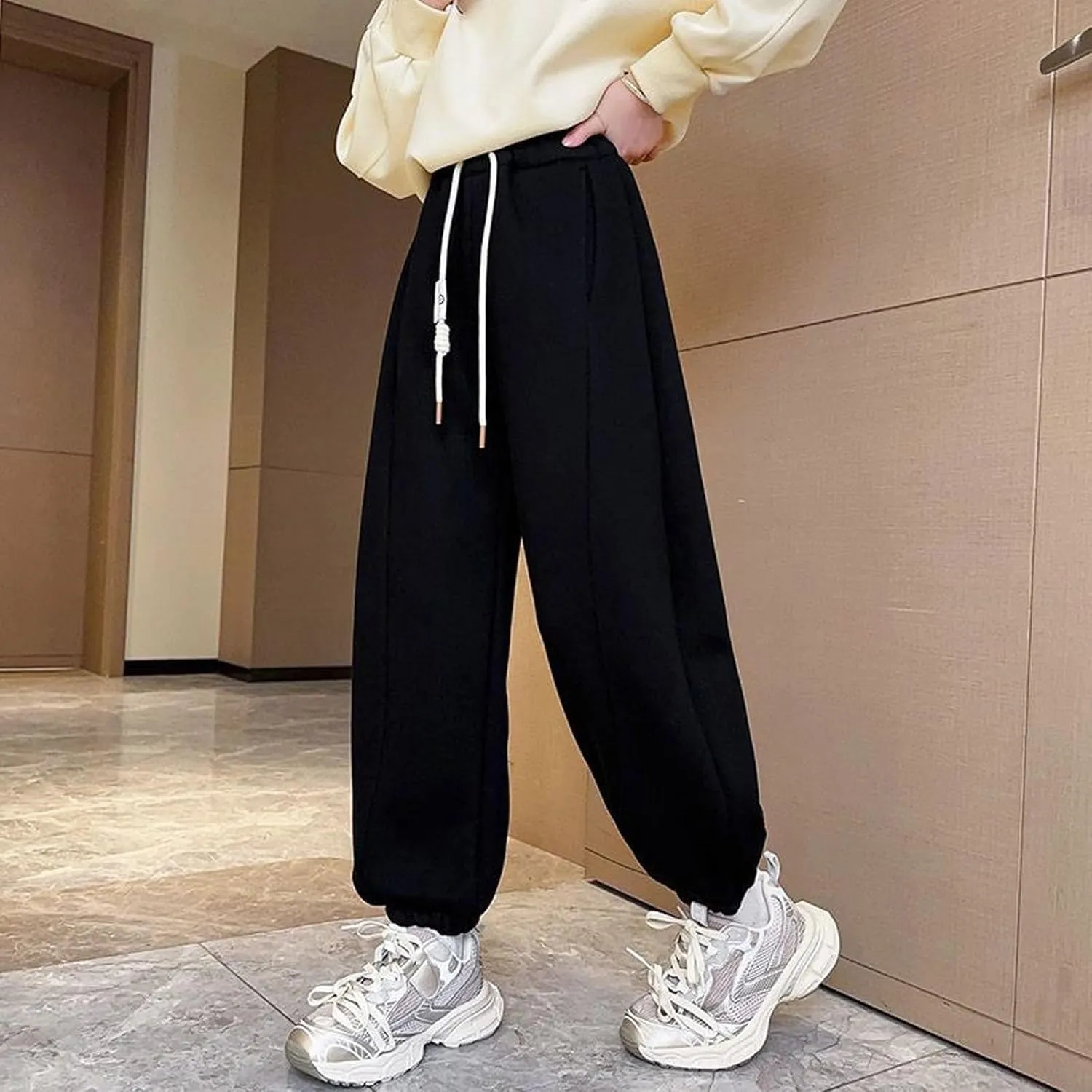 Pants for Girls Drawstring Elastic Mid-Rise Solid Sweatpants Joggers Sport Workout Active Classic Kids Trousers