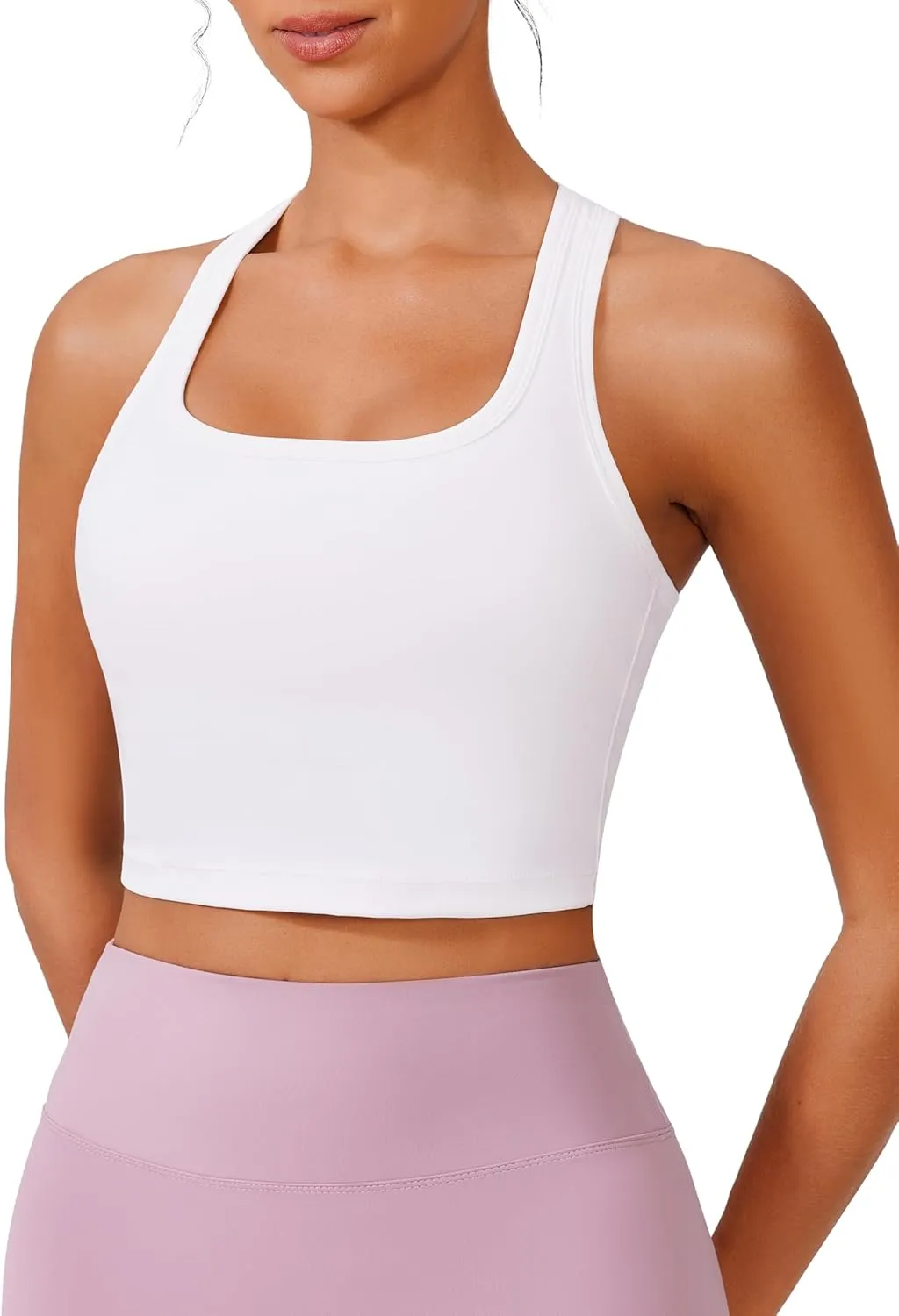 PINSPARK Sports Bra Longline Racerback Tank Tops for Women Padded Workout Yoga Top