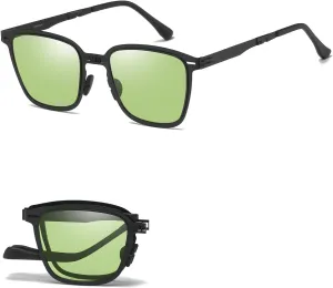 Polarized Folding Sunglasses Womens Men, Lightweight Foldable Sunglass Metal Frame Square Durable Sun Glasses Shades