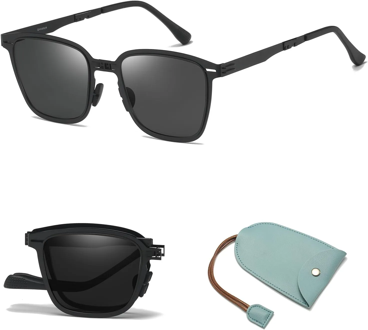 Polarized Folding Sunglasses Womens Men, Lightweight Foldable Sunglass Metal Frame Square Durable Sun Glasses Shades